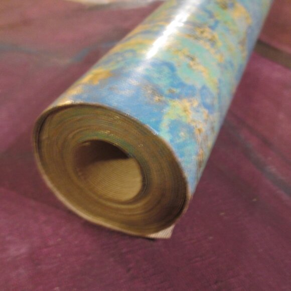 Vintage 1970s Metallic with Blue Green Motif Wallpaper - Picture 9 of 12